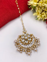 Gold Plated Jadau Kundan And Pearl Maang Tikka For Ladies By Gehna Shop Maang Tikka